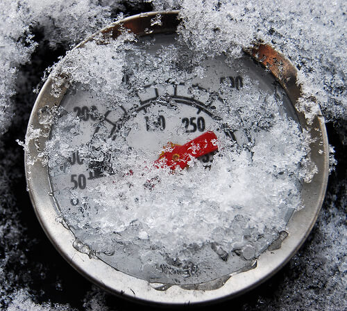 Thermometer covered with snow