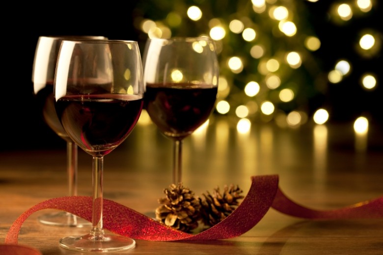 Red wine glasses at Christmas